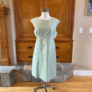 Maeve Anthropologie Mint Mentha Green/ Gold Linen  Cut Out Dress 14 NWT